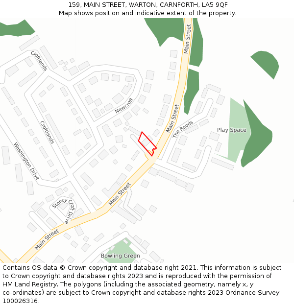 159, MAIN STREET, WARTON, CARNFORTH, LA5 9QF: Location map and indicative extent of plot