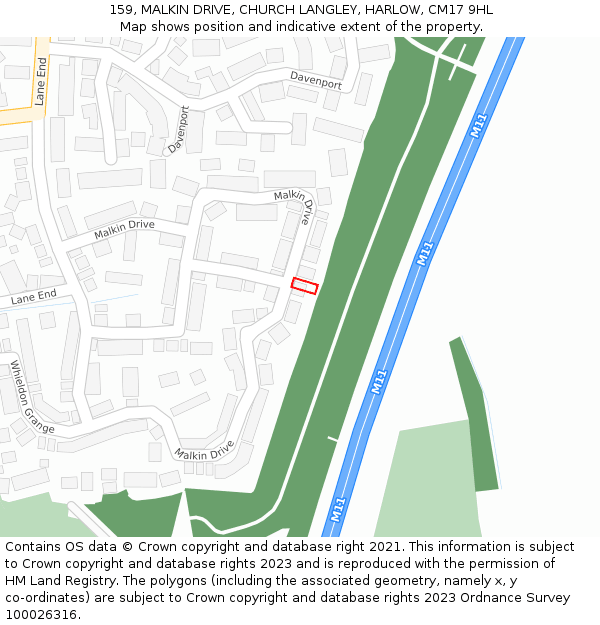 159, MALKIN DRIVE, CHURCH LANGLEY, HARLOW, CM17 9HL: Location map and indicative extent of plot