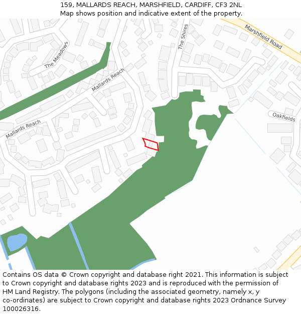 159, MALLARDS REACH, MARSHFIELD, CARDIFF, CF3 2NL: Location map and indicative extent of plot