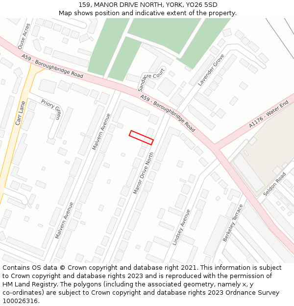 159, MANOR DRIVE NORTH, YORK, YO26 5SD: Location map and indicative extent of plot