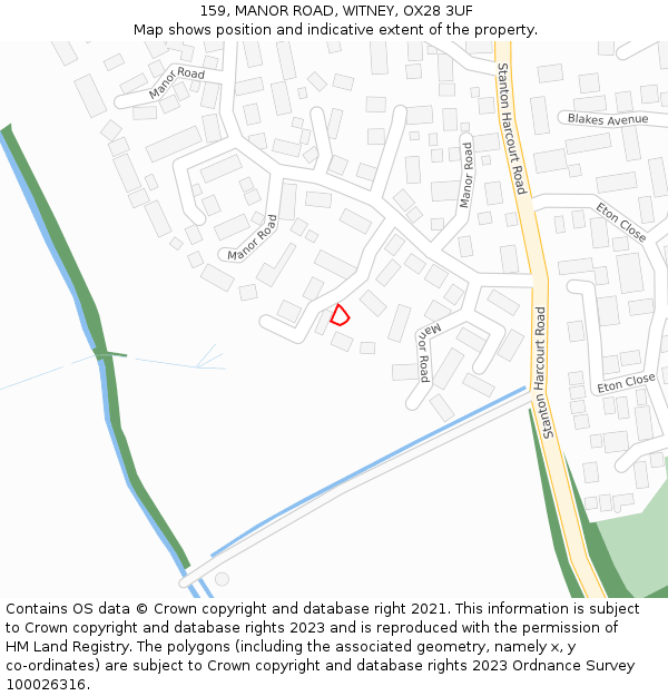 159, MANOR ROAD, WITNEY, OX28 3UF: Location map and indicative extent of plot