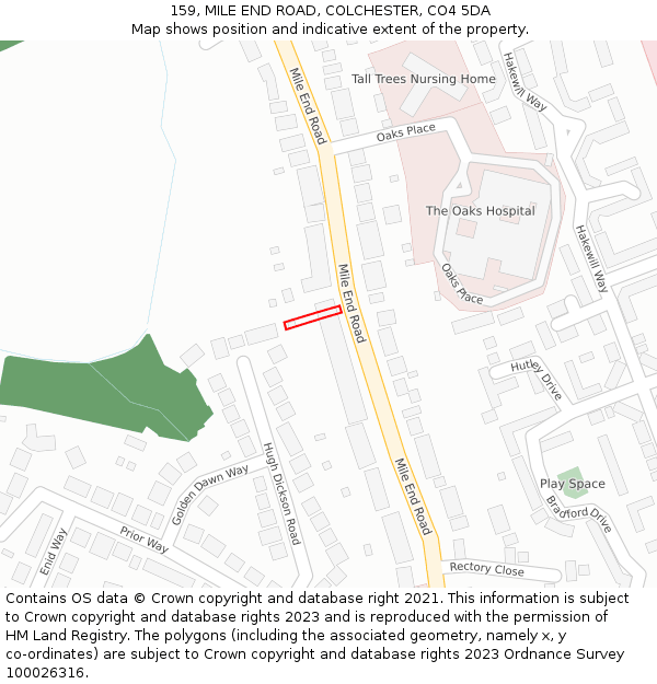 159, MILE END ROAD, COLCHESTER, CO4 5DA: Location map and indicative extent of plot