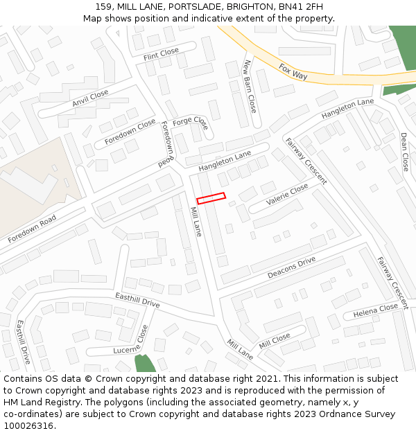 159, MILL LANE, PORTSLADE, BRIGHTON, BN41 2FH: Location map and indicative extent of plot