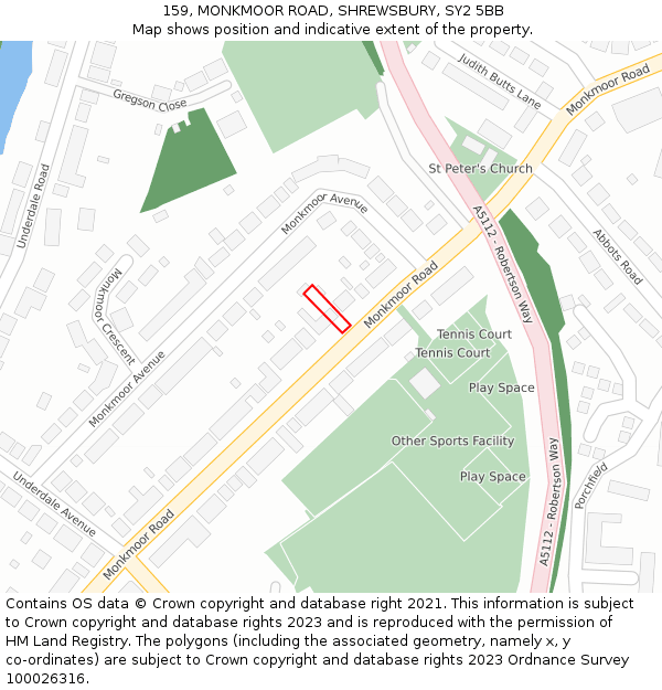 159, MONKMOOR ROAD, SHREWSBURY, SY2 5BB: Location map and indicative extent of plot