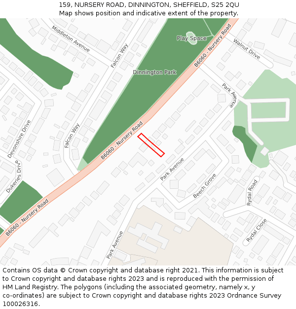 159, NURSERY ROAD, DINNINGTON, SHEFFIELD, S25 2QU: Location map and indicative extent of plot