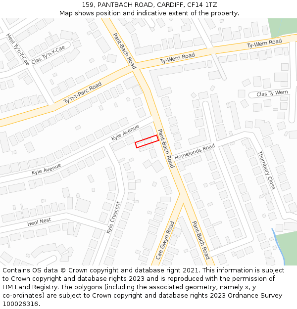 159, PANTBACH ROAD, CARDIFF, CF14 1TZ: Location map and indicative extent of plot