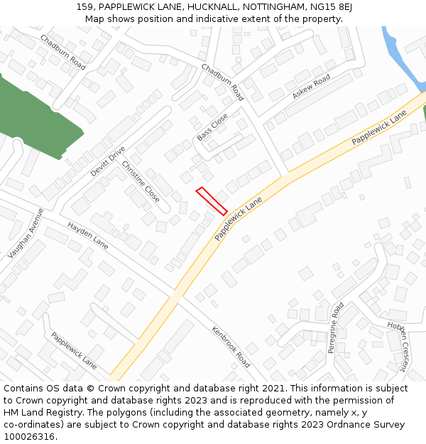 159, PAPPLEWICK LANE, HUCKNALL, NOTTINGHAM, NG15 8EJ: Location map and indicative extent of plot
