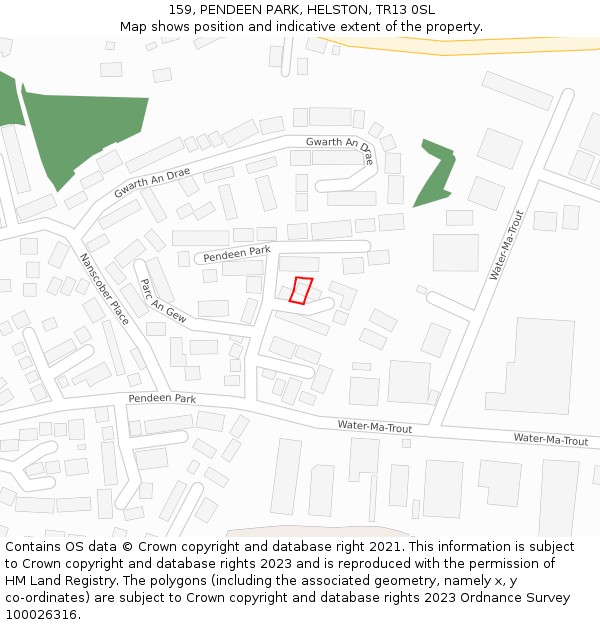 159, PENDEEN PARK, HELSTON, TR13 0SL: Location map and indicative extent of plot