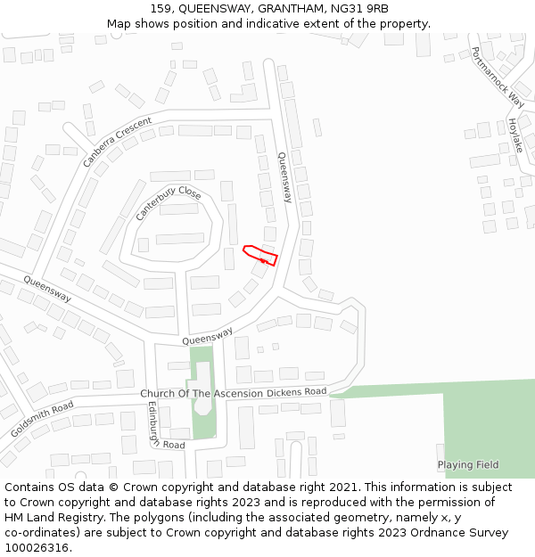 159, QUEENSWAY, GRANTHAM, NG31 9RB: Location map and indicative extent of plot