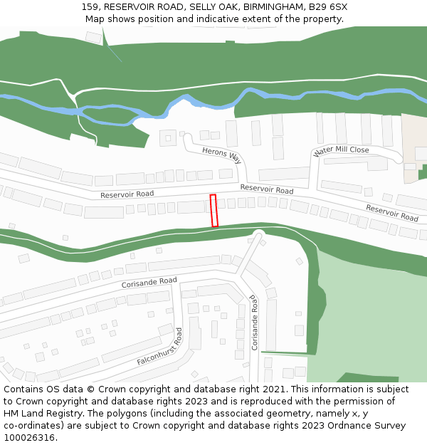 159, RESERVOIR ROAD, SELLY OAK, BIRMINGHAM, B29 6SX: Location map and indicative extent of plot