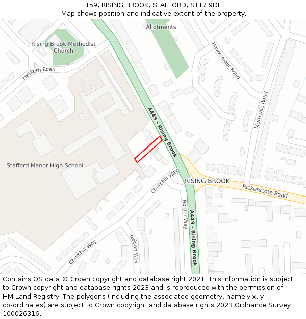 159, RISING BROOK, STAFFORD, ST17 9DH: Location map and indicative extent of plot