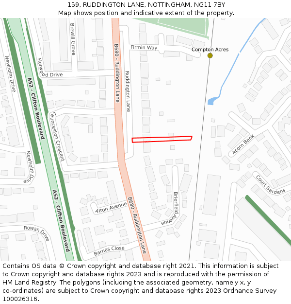 159, RUDDINGTON LANE, NOTTINGHAM, NG11 7BY: Location map and indicative extent of plot