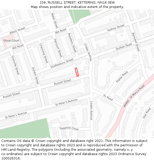 159, RUSSELL STREET, KETTERING, NN16 0EW: Location map and indicative extent of plot