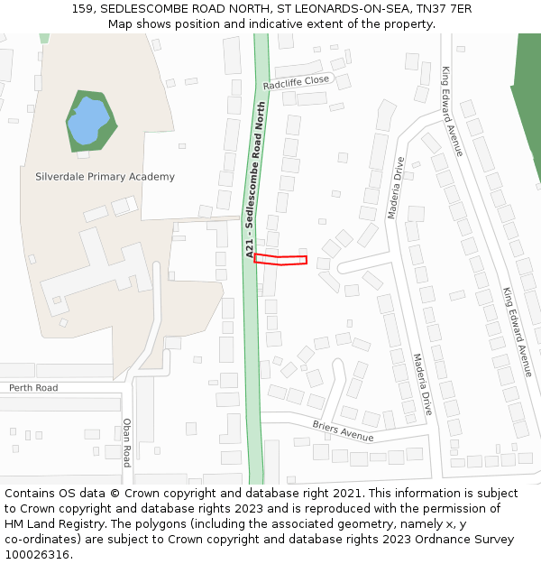 159, SEDLESCOMBE ROAD NORTH, ST LEONARDS-ON-SEA, TN37 7ER: Location map and indicative extent of plot