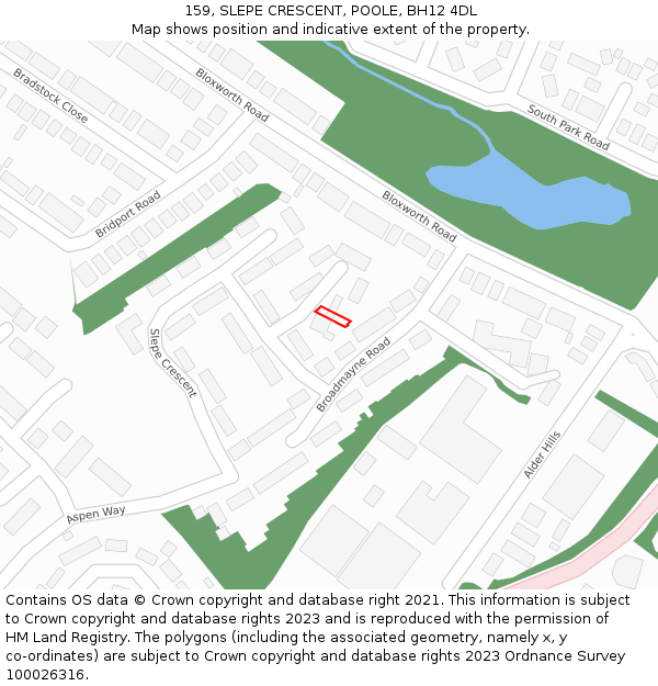 159, SLEPE CRESCENT, POOLE, BH12 4DL: Location map and indicative extent of plot