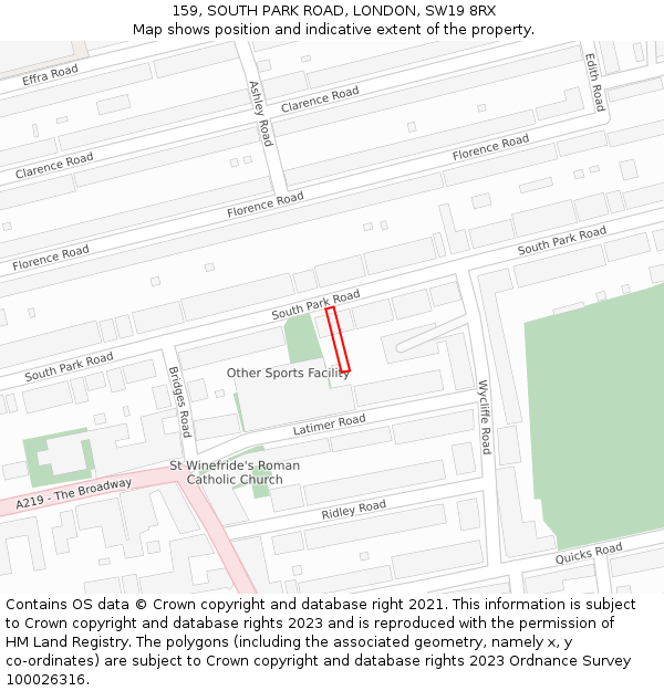 159, SOUTH PARK ROAD, LONDON, SW19 8RX: Location map and indicative extent of plot