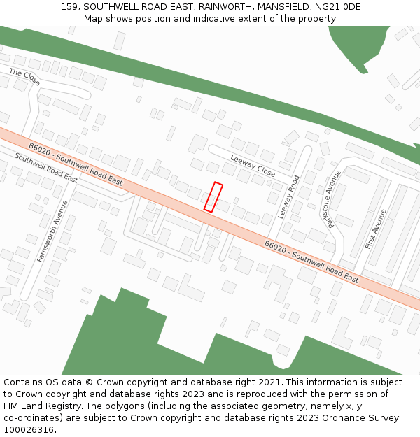 159, SOUTHWELL ROAD EAST, RAINWORTH, MANSFIELD, NG21 0DE: Location map and indicative extent of plot