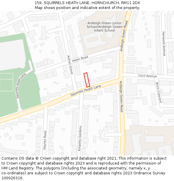 159, SQUIRRELS HEATH LANE, HORNCHURCH, RM11 2DX: Location map and indicative extent of plot
