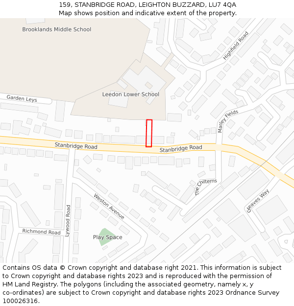 159, STANBRIDGE ROAD, LEIGHTON BUZZARD, LU7 4QA: Location map and indicative extent of plot
