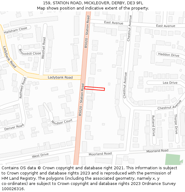 159, STATION ROAD, MICKLEOVER, DERBY, DE3 9FL: Location map and indicative extent of plot