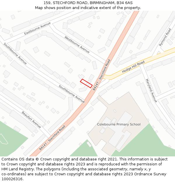 159, STECHFORD ROAD, BIRMINGHAM, B34 6AS: Location map and indicative extent of plot