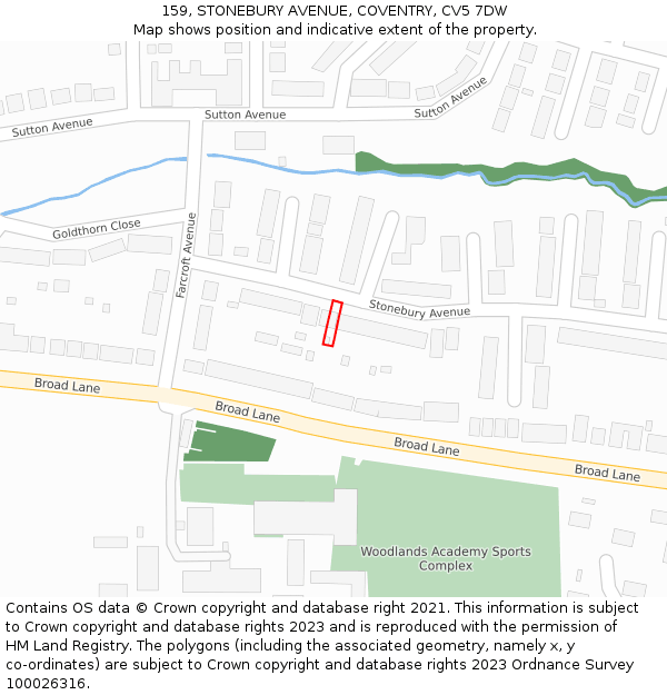 159, STONEBURY AVENUE, COVENTRY, CV5 7DW: Location map and indicative extent of plot