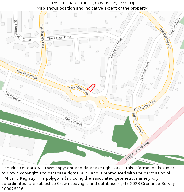 159, THE MOORFIELD, COVENTRY, CV3 1DJ: Location map and indicative extent of plot