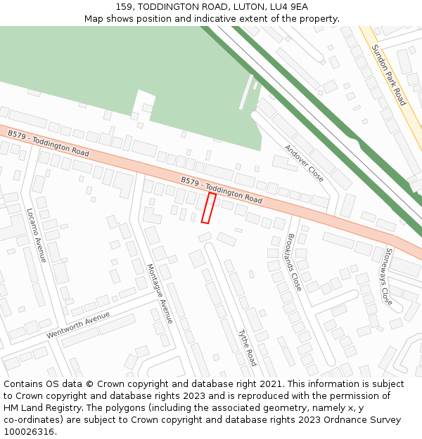 159, TODDINGTON ROAD, LUTON, LU4 9EA: Location map and indicative extent of plot