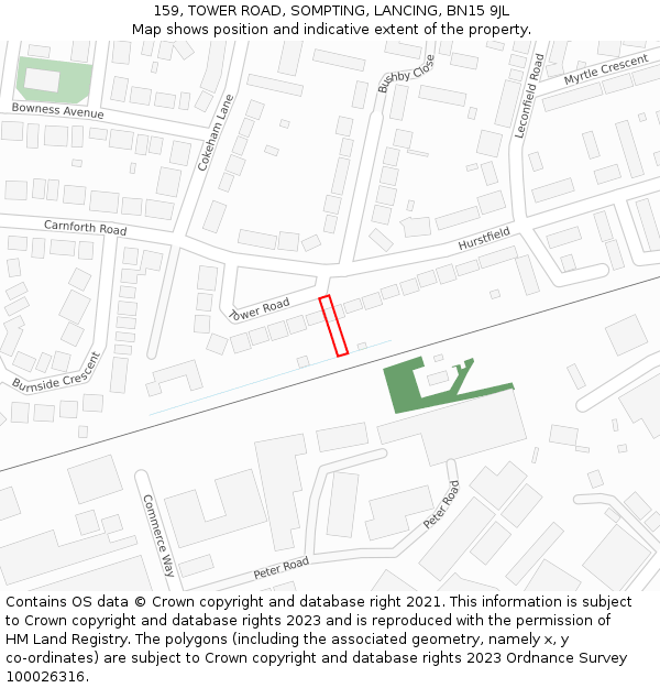 159, TOWER ROAD, SOMPTING, LANCING, BN15 9JL: Location map and indicative extent of plot