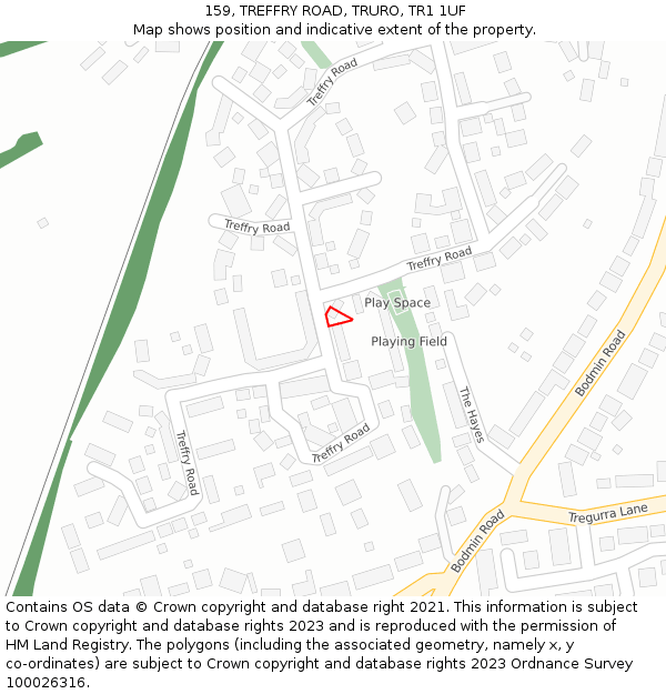 159, TREFFRY ROAD, TRURO, TR1 1UF: Location map and indicative extent of plot