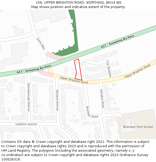 159, UPPER BRIGHTON ROAD, WORTHING, BN14 9JS: Location map and indicative extent of plot