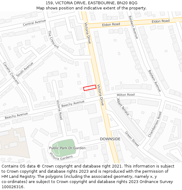 159, VICTORIA DRIVE, EASTBOURNE, BN20 8QG: Location map and indicative extent of plot