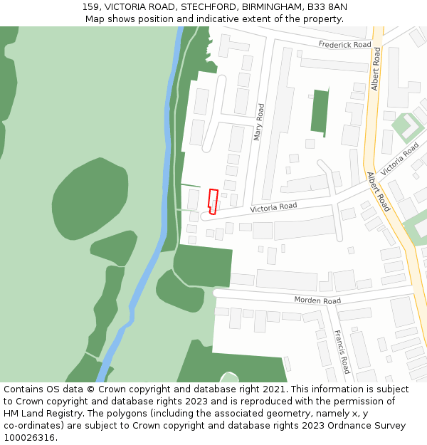 159, VICTORIA ROAD, STECHFORD, BIRMINGHAM, B33 8AN: Location map and indicative extent of plot