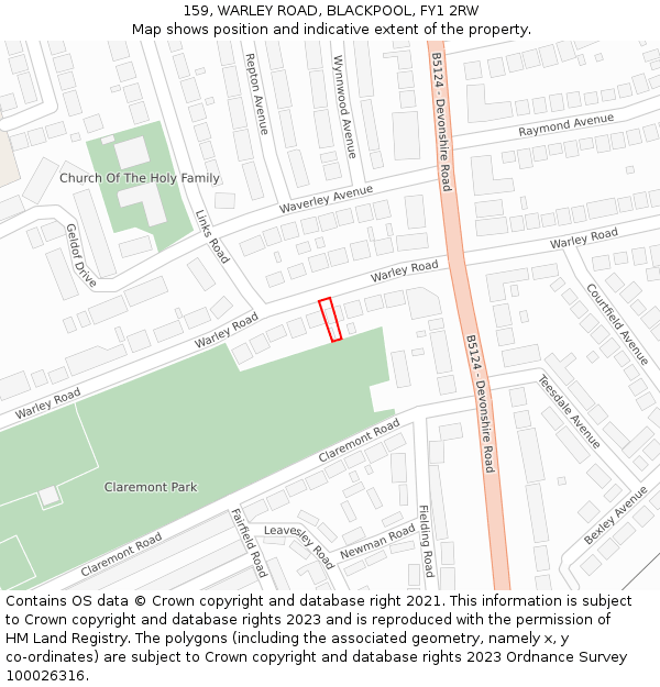 159, WARLEY ROAD, BLACKPOOL, FY1 2RW: Location map and indicative extent of plot