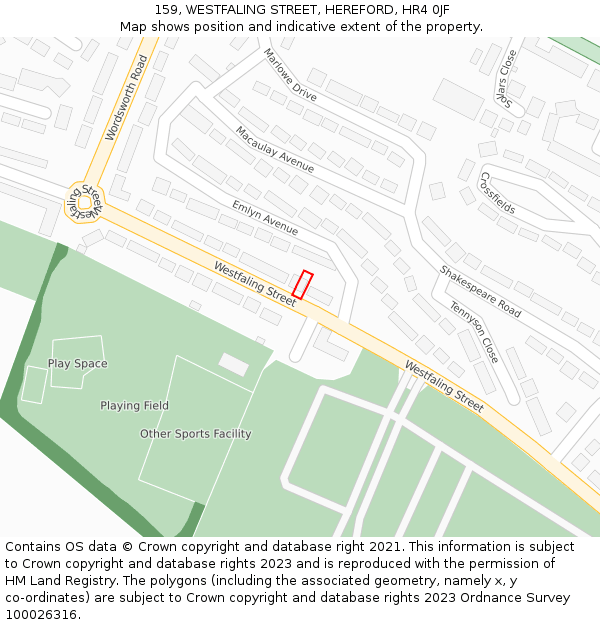 159, WESTFALING STREET, HEREFORD, HR4 0JF: Location map and indicative extent of plot