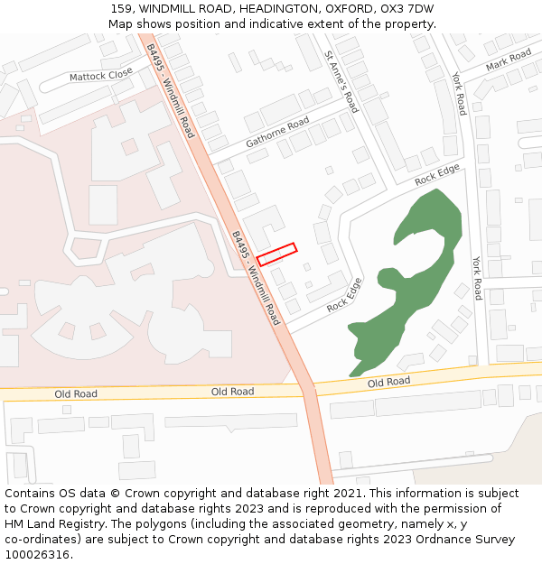 159, WINDMILL ROAD, HEADINGTON, OXFORD, OX3 7DW: Location map and indicative extent of plot