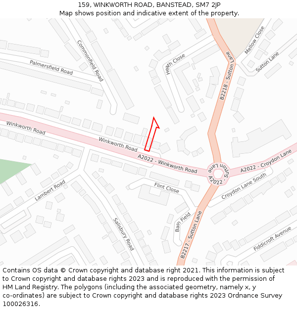 159, WINKWORTH ROAD, BANSTEAD, SM7 2JP: Location map and indicative extent of plot