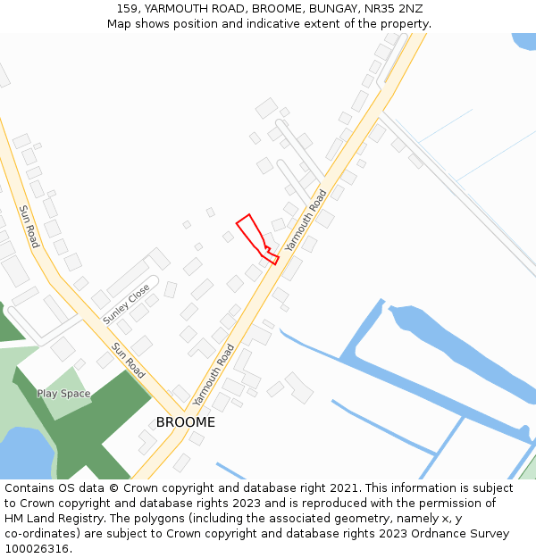 159, YARMOUTH ROAD, BROOME, BUNGAY, NR35 2NZ: Location map and indicative extent of plot