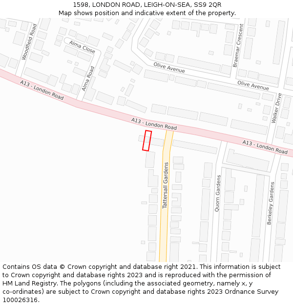 1598, LONDON ROAD, LEIGH-ON-SEA, SS9 2QR: Location map and indicative extent of plot