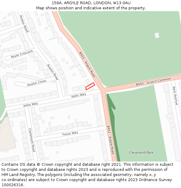 159A, ARGYLE ROAD, LONDON, W13 0AU: Location map and indicative extent of plot