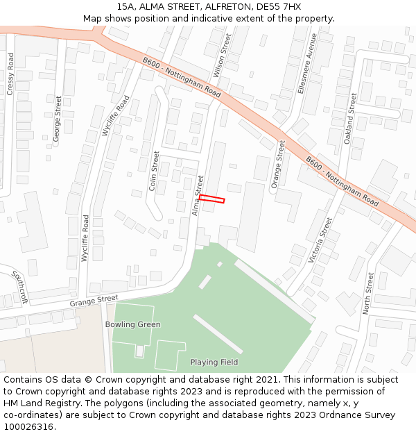 15A, ALMA STREET, ALFRETON, DE55 7HX: Location map and indicative extent of plot