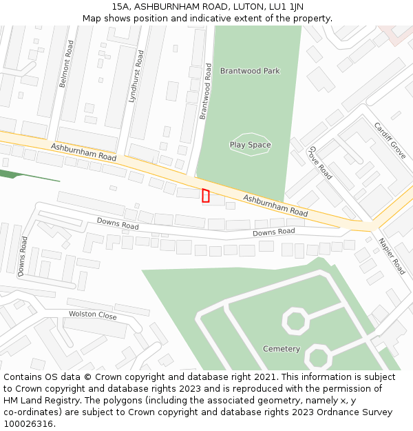 15A, ASHBURNHAM ROAD, LUTON, LU1 1JN: Location map and indicative extent of plot