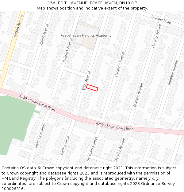 15A, EDITH AVENUE, PEACEHAVEN, BN10 8JB: Location map and indicative extent of plot