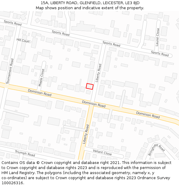 15A, LIBERTY ROAD, GLENFIELD, LEICESTER, LE3 8JD: Location map and indicative extent of plot