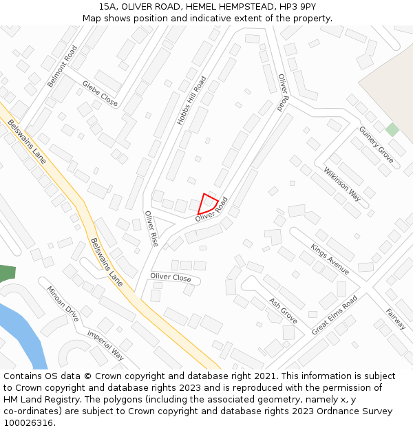 15A, OLIVER ROAD, HEMEL HEMPSTEAD, HP3 9PY: Location map and indicative extent of plot