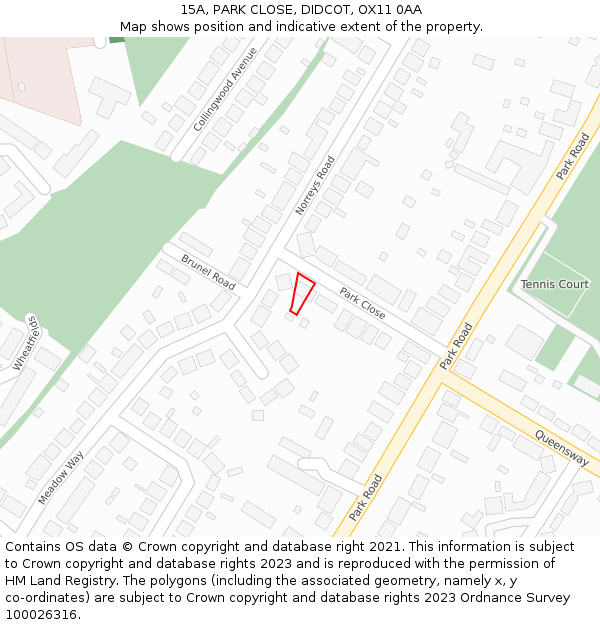 15A, PARK CLOSE, DIDCOT, OX11 0AA: Location map and indicative extent of plot