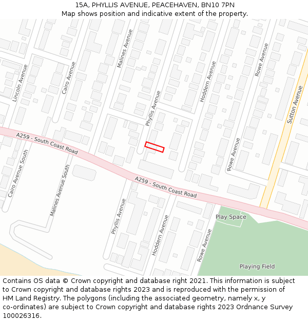 15A, PHYLLIS AVENUE, PEACEHAVEN, BN10 7PN: Location map and indicative extent of plot