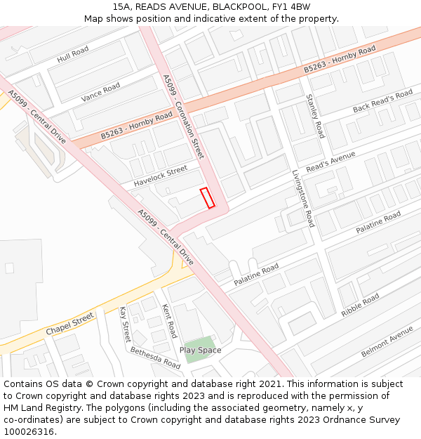 15A, READS AVENUE, BLACKPOOL, FY1 4BW: Location map and indicative extent of plot