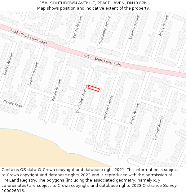 15A, SOUTHDOWN AVENUE, PEACEHAVEN, BN10 8PN: Location map and indicative extent of plot