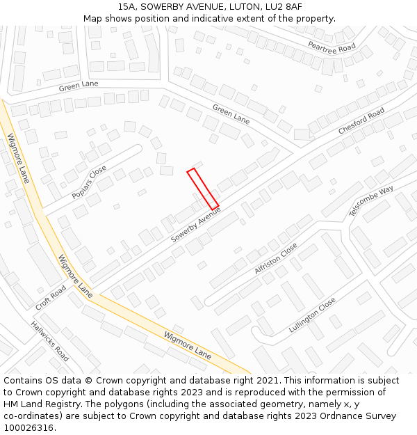 15A, SOWERBY AVENUE, LUTON, LU2 8AF: Location map and indicative extent of plot